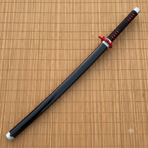 Demon Slayer Tanjiro Fire silver White V2 Cosplay Replica Premium Life Size Wooden Katana [104 CM] || DEMON SLAYER