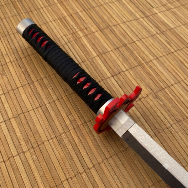 Demon Slayer Tanjiro Fire silver White V2 Cosplay Replica Premium Life Size Wooden Katana [104 CM] || DEMON SLAYER