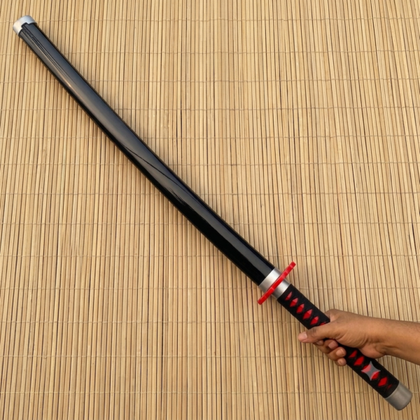 Demon Slayer Tanjiro Fire silver White V2 Cosplay Replica Premium Life Size Wooden Katana [104 CM] || DEMON SLAYER